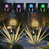 2Pack Metal Agave Rustic Sculpture Yard Decor with Solar Mosaic Light, 21Inches Height Hand Painted Metal Tequila Garden Statue Green