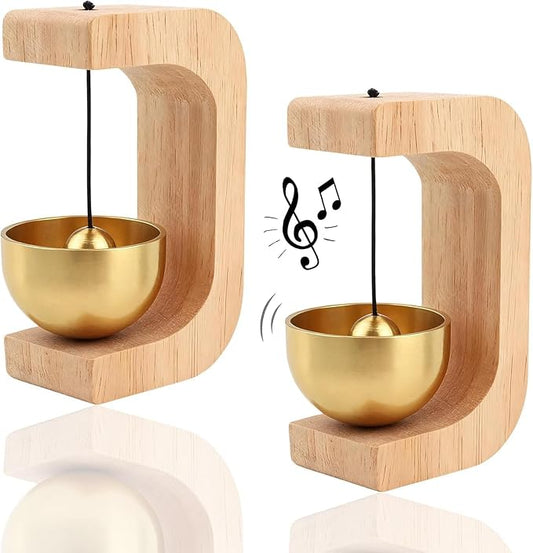 2Pcs Magnetic Wooden Doorbell with Brass Bell, Beech Wood Entry Alert Chime for Home and Office, Decorative Shopkeepers Bell for Retail Shop, Minimalist Door Opening Bell with Adhesive Backing