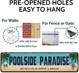 Poolside Paradise Rustic Looking Metal Sign Outdoor Pool Hot Tub Tiki Backyard Sign Gift 4" by 16