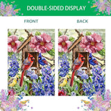 Spring Cardinal Bird House Flag 28x40 Inch Double Sided for Outside, Colorful Floral Large Burlap Yard Flag for Farmhouse Holiday Outside Outdoor Decorations