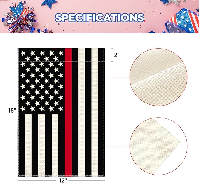 AVOIN colorlife Thin Red Line Firefighters and Fire Services Garden Flag 12x18 Inch Double Sided Outside, American Stars and Stripes Patriotic Yard Outdoor Decoration