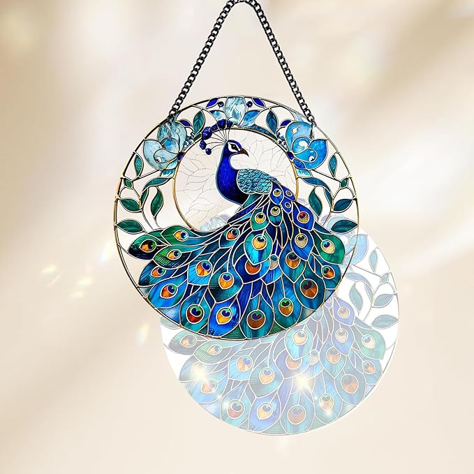 Plexiglas Peacock Suncatcher Kit - Stained Plexiglass Window Hanging for Room Decor Aesthetic, Cute Garden Decor for Outside, Yard and Balcony Decor - Home Decor Aesthetic SunCatcher