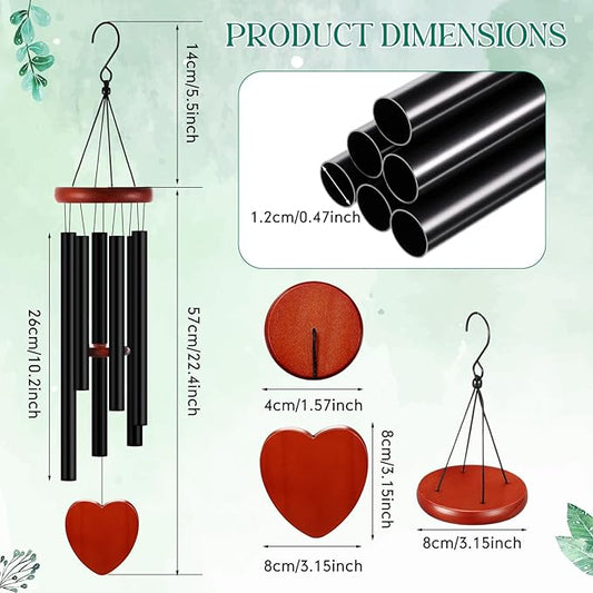 Leinuosen Wind Chimes for Outside Wind Chimes Outdoors Deep Tones 28" with 6 Aluminum Tubes Memorial Sympathy Windchime for Valentine Tree Decor Garden Courtyard Mom Loved One Gifts(Heart,Black)