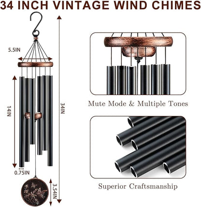 Wind Chimes for Outside, Vintage Butterfly Deep Tone Wind Chime Outdoor Clearance, Patio Porch Balcony Decoration, Garden Decor Birthday Gifts for Women Mom Grandma (34" Butterfly)