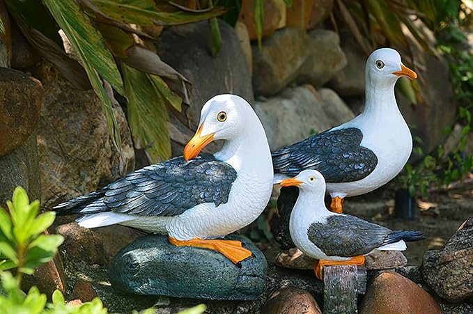 Teaeeno Real Seagull Decoration,Seagull Statue Outdoor Decoration,Seabird Decoration,Seagull Figurine Coastal Garden Decor,Bird Statue Nautical Beach Sculpture,Perfect for Home Garden,Terrace,Yard Art
