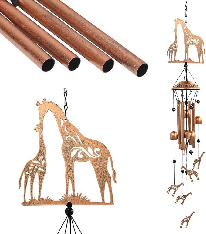 ORIGACH Giraffe Wind Chimes for Outside Giraffe Memorial Gifts Metal Windchimes Indoor Outdoor Home Decor for Garden, Lawn, Patio, Porch, Yard