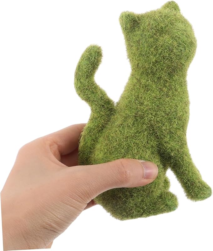 Yardwe Flocking Cat Figurine Decor Lifelike Green Flocking Kitten Statue for Outdoor Lawn Garden and Balcony Decoration Realistic Faux Moss Animal Ornament for Versatile Use