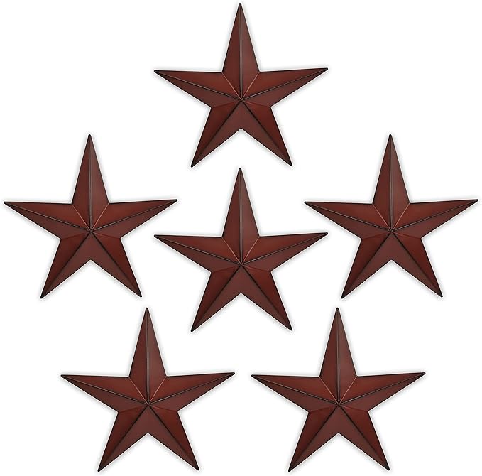 VIVICOMFY 6"（6pieces Red Black Barn Star Texas Stars Art-Metal Stars for Outside Rustic Vintage Western Wall Decor Country Home Farmhouse Wall Decorations