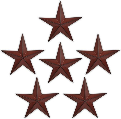VIVICOMFY 6"（6pieces Red Black Barn Star Texas Stars Art-Metal Stars for Outside Rustic Vintage Western Wall Decor Country Home Farmhouse Wall Decorations