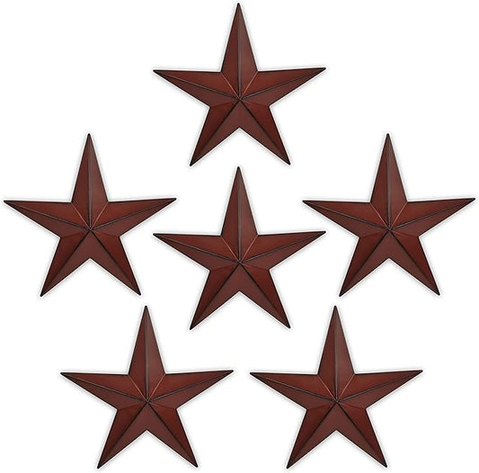 VIVICOMFY 6"（6pieces Red Black Barn Star Texas Stars Art-Metal Stars for Outside Rustic Vintage Western Wall Decor Country Home Farmhouse Wall Decorations