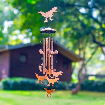 Dinosaur Wind Chimes Outdoor Dinosaur Gifts for Women Men Mom Gardening Birthday Gifts Metal Memorial WindChimes for Outside/Indoors, Lawn, Patio, Yard Art, Garden Decor, Yard Decorations