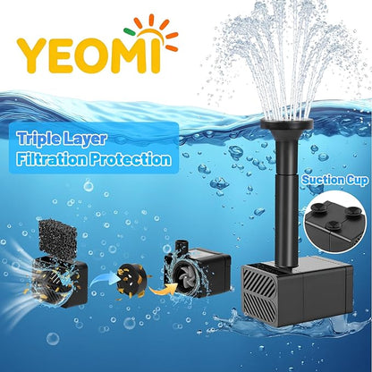 Yeomi Solar Water Fountain for Bird Bath, Upgrade 2W 7V Solar Powered Water Pump with Adjustable Flow, Solar Fountain Kit for Bird Baths Small Pond Garden Water Feature