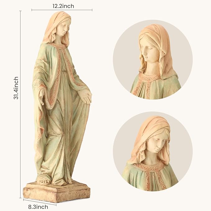 EROMMY Virgin Mary Garden Statue Outdoor 31.5” – Large Praying Holy Madonna Resin Sculpture, Blessed Mother of God Catholic Saint Yard & Lawn Religious Decor