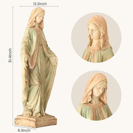 EROMMY Virgin Mary Garden Statue Outdoor 31.5” – Large Praying Holy Madonna Resin Sculpture, Blessed Mother of God Catholic Saint Yard & Lawn Religious Decor
