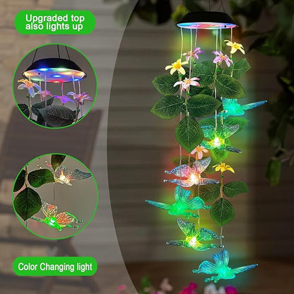 Butterfly Solar Wind Chimes Outside,Color Changing Solar Lights Dangler Mobiles for Outdoor,Hanging Decoraition for Patio,Porch,Yard,Gifts for Women