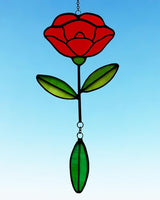 Stained Glass Window Hangings, Handcrafted Garden Suncatchers for Window and Home Decor Decor, Unique Artisan Glass Ornaments for Indoor and Outdoor Use, Red Flower