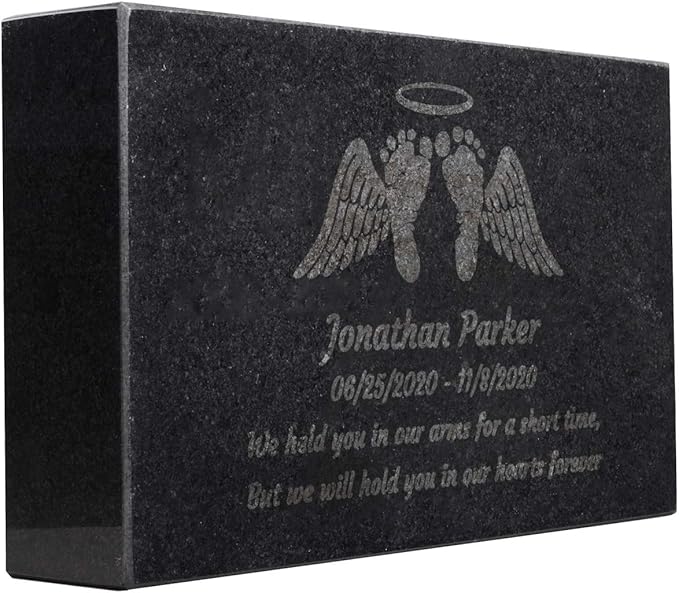 PlaqueMaker Black Granite Memorial Headstone Or Garden Memorial for Lost Infant or Child - Include You Personalized Text. Can be Used as a Sympathy Gift, Garden Stone or Grave Maker (10 x 6 x 2)