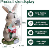 Garden Statues Rabbit with Solar Light,Bunny Outdoor Garden Decor Ornaments for Patio Yard Art,Birthday Gift Easter House Warming Garden for Women Mom,Resin Animal Figurine with Wider Base