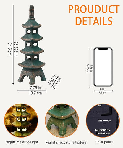 Nacome Solar Pagoda Garden Statues: 25.6 inches Multi-Layer Outdoor Waterproof Resin Zen Decor for Landscape Balcony Patio Porch Yard Ornament(Bronze)