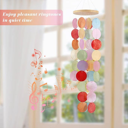 Wind Chimes for Outside - Handcrafted Light Colorful Capiz Shells Windchime Coastal Style Decor for Indoor/Outdoors, Garden Decor, Great Gift for Women, Wind Chimes Lovers and More