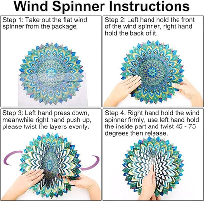 Peacock Wind Spinner,12.1in Green Bird Feather Style Spinner Hanging Ornaments,3D Kinetic Art Garden Sculptures,Sun Catcher Outdoor Metal Large Spinning Yard Decor,Big Craft Decorations for Garden