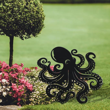 WADORN Octopus Metal Decorative Garden Stakes, Octopus Funny Metal Outdoor Statues Ocean Theme Silhouette Ornament Marine Life Gifts Animal Outdoor Stakes for Yard Garden Patio Lawn Walkway Ornaments