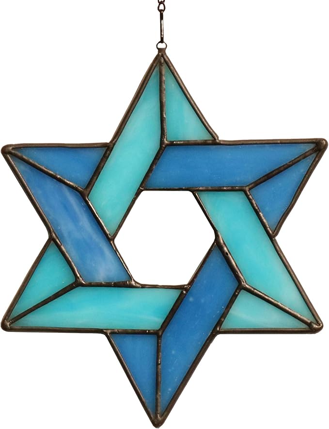 Jewish Star Stained Glass Window Hanging,Star of David Suncatcher for Home Office,Family Guardian Birthday Gifts for Women, Housewarming Gifts