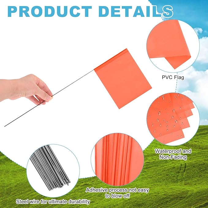 M METERXITY 20-Pack Blank Marking Flags, 15x5.1x4 Inch Waterproof Yard Flags Marking for Lawn/Garden/Irrigation/Landscape/Sprinkler/Survey/Dog Training/DIY [Orange]