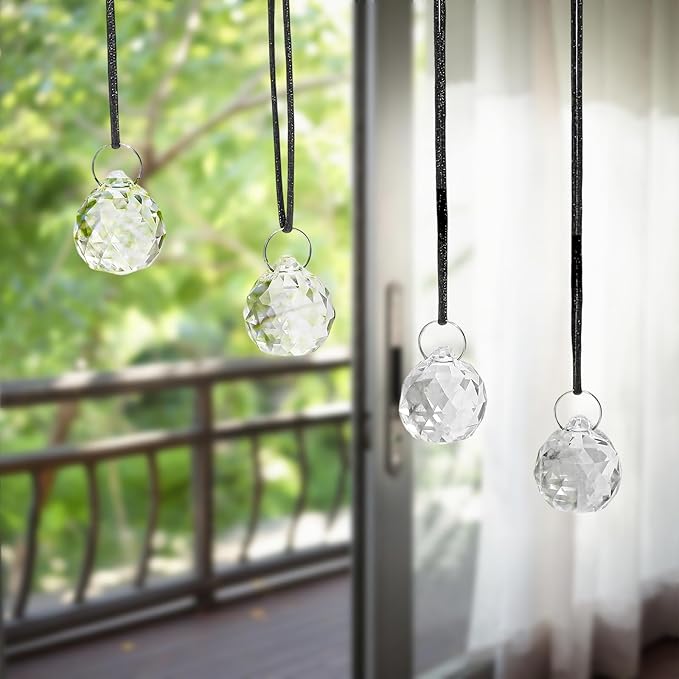 48 Pcs Clear Crystal Ball Prism 20mm Chandeliers Prism Sun Shine Catcher Christmas Crystal Ornaments Rainbow Pendants Maker, Crystals Ball for Window Hanging, Garden Decor, and Gift Making