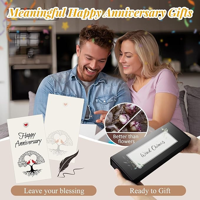 25th Anniversary Wind Chimes Gifts for Men Women,Romantic 25 Year Anniversary for Couples, Wife, Husband, Parents, Friends, 25th Wedding Gifts Idea of Happy Anniversaries Decorations,Black