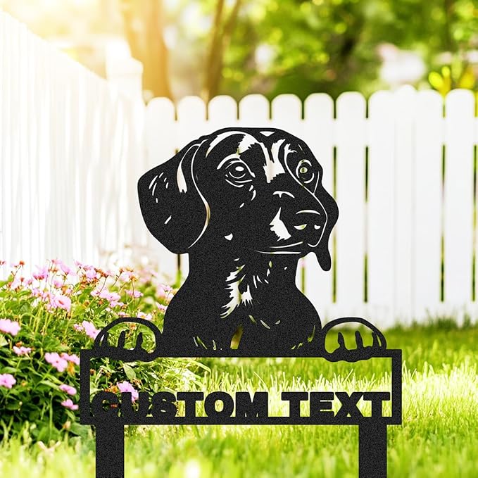 Custom Dachshund Dog Metal Garden Sign Decor for Outside | Personalized Dachshund Garden Stake Yard Sign | Customized Pet Dog House Decor Welcome Name Signs Lawn Decorations