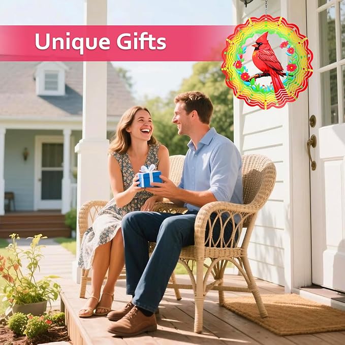Metal Wind Spinners Outdoor Cardinal Hanging Wind Spinner Gifts for Women Men,12 inch 3D Stainless Steel Wind Catchers Kinetic Sculpture for Garden Decor,Outside,Yard,Patio,Backyard,Porch Decoration
