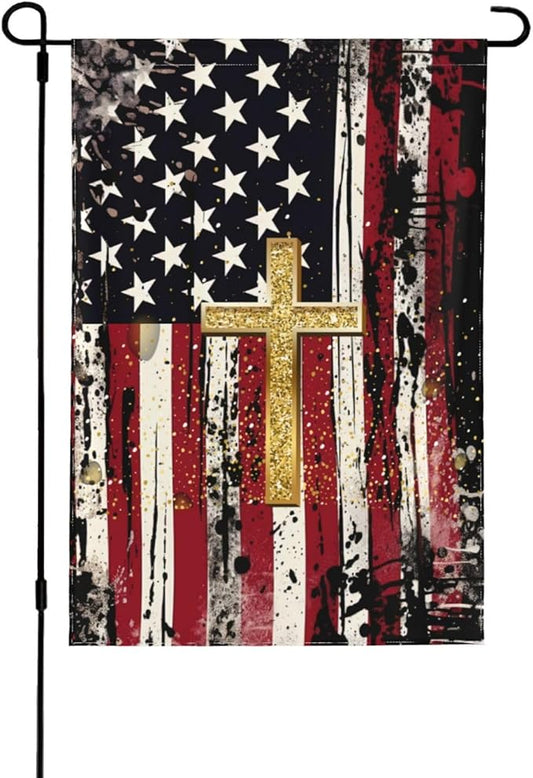 Patriotic Garden Flag Vertical 12x18 Inch Small Yard American Flag Cross Flag Yard Seasonal Holiday Outdoor Decor