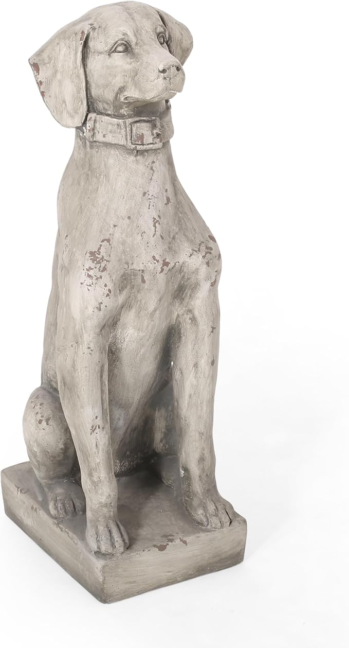 Merax MGO Antique White Dog Garden Statue - Outdoor Cast Stone Decor, Vintage-Style Yard Art, Weather-Resistant Patio Sculpture, No Assembly Required (31.5" H x 13" W)