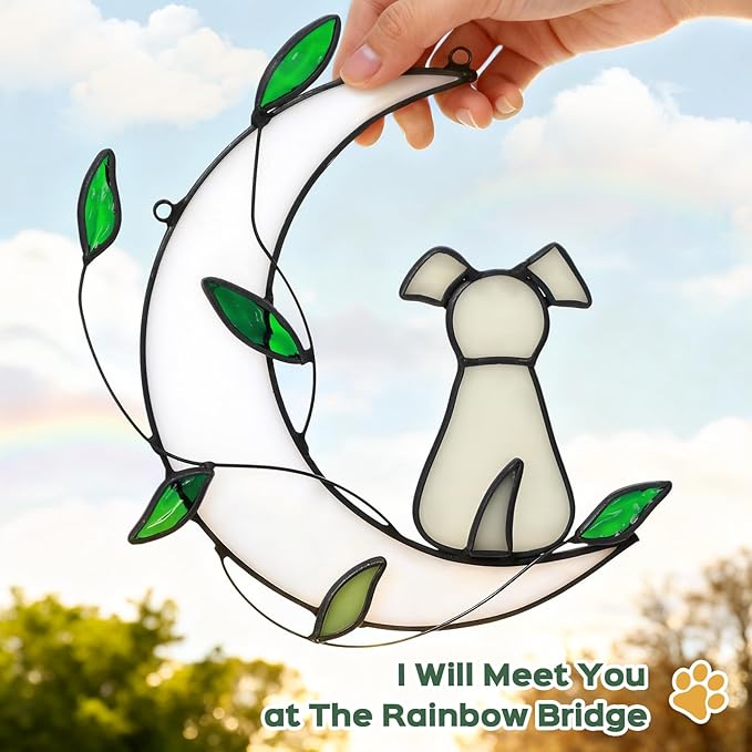 Stained Glass Window Hanging Suncatcher, IDEA SHOW Dog Memorial Gifts for Loss of Dog Sympathy Remembrance Suncatcher, Handcrafted Dog Memorial Gift for Lover Dog Loss Pet Bereavement