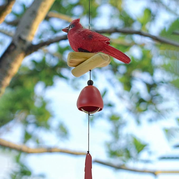 MrMrKura Bird Wind Chimes, Cardinal Wind Bell Pendent for Glory Mothers Love Gift Hanging Wind Chime with Feather Ornament for Bless Garden Backyard Home Decor (Red)