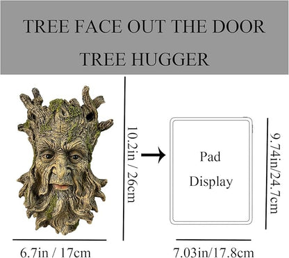 Tree Face Statue Outside Yard Outdoor Decoration, Fairy Tree Face Decor and Yard Decorations Accessory, Whimsical Wallmount Old Man Art with Moss, Fence Hanging Sculpture Orantments, 6.7" x 9.8" Gift