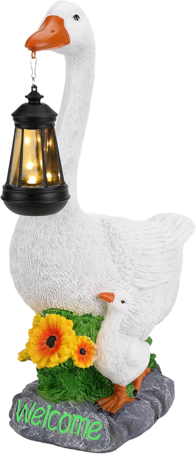 Solar Porch Goose Statue, Outdoor Goose Decor with Lantern for Yard Lawn Patio Balcony, Birthday Christmas Housewarming Gifts for Mom, Grandma, Women, 20 Inch, Resin