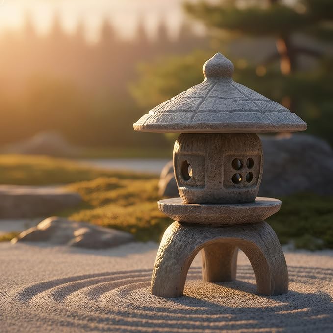 Nuanchu Small Pagoda Statue 12 x 8 Asian Garden Pagoda for Outdoor Zen Decor, Japanese Chinese Concrete Temple Tower Lantern, Marble Tone Aged Miniature Landscape Sculpture for Courtyard