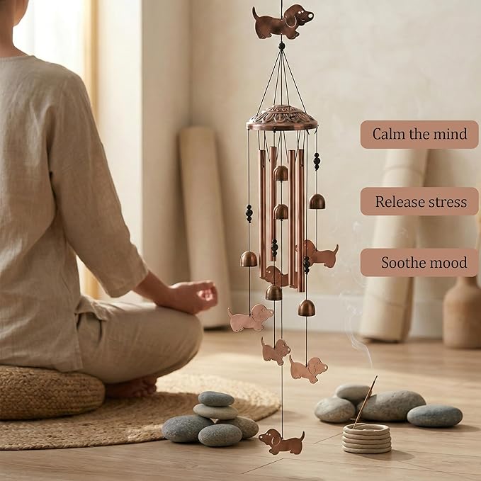 Dachshund Wind Chimes for Outside Wiener Dog Wind Chimes, Memorial Birthday Dachshund Gifts for Women Men, Metal Sausage Dog Wind Chimes for Patio Garden Outdoor Decor