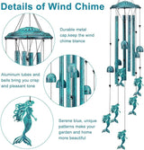 Mermaid Wind Chimes for Outside/Indoors, Mermaid Gifts for Women Mom Grandma, Aluminum Tubes Windchimes S Hook, 37" Wind Chime Hanging Decor for Home Patio Garden Porch Yard (Blue-Mermaid)