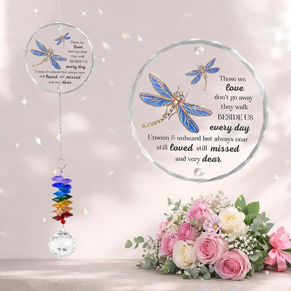 Glass Suncatcher Ornament - Those we Love Don't go Away - Sympathy Gifts for Loss of Loved One - Comfort Keepsake - Crystal Rainbow Maker - Xmas Mother's Day for Mom Dad