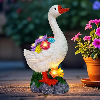 ZFNN Garden Goose Statue with Solar Succulent Lights, Outdoor Porch Goose Decor, Waterproof Figurine Lights for Yard Lawn Patio Balcony, Unique Gifts for Mom, Garden Lovers, Grandma