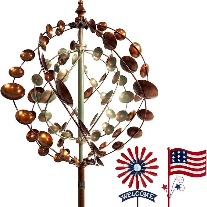 Wind Spinners Outdoor, 75" Large Metal Kinetic Wind Sculptures for Garden, 360 Degrees Swivel Yard Art with 2 Piece Welcome Flag Decoration