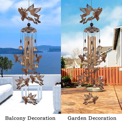 Bronze Flying Pigs Wind Chimes for Garden/Home/Balcony/Lawn/Tree/Yard/Indoor/Outside Decoration, Retro Wind Catcher, Pig Decor, Blessing Wind Bells, Memorial WindChimes Gifts for Mom, Grandma, Woman