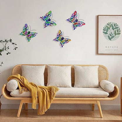 4Pcs Butterfly Garden Stakes Decor, Colorful Butterflies Decorations, Metal Yard Art for Outdoor Lawn Porch Pathway Yard Patio Plant Pot Ornaments (Butterfly- D)