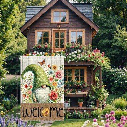 Gnome Garden Flags 12x18 Inch Double Sided Small Burlap Spring Summer Seasonal Holiday Wildflowers Home Outdoor Yard Lawn Welcome Buffalo Plaid Flag Decor