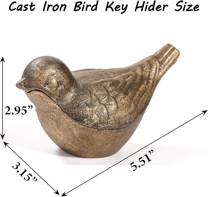 Bird Key Hiders Outside, Cast Iron Outdoor Hidden Keys Holder, Hide a Key Bird Statue, Antique Gold Keys Hider for Indoor Garden Yard Patio Decor