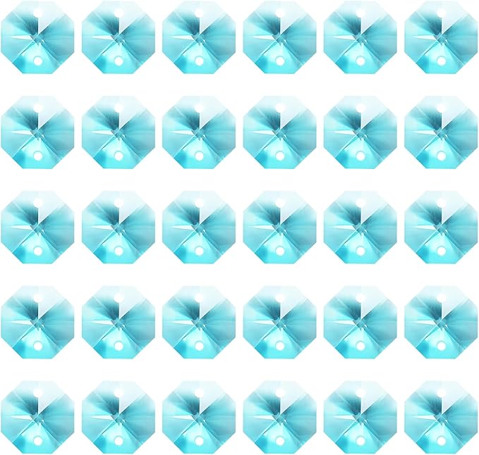 PATIKIL K9 Crystal Octagon Beads 2 Holes Pendants, 60 Pack 14mm Chandelier Prisms Parts Ornaments Hanging Beads for DIY Arts Crafts Decoration, Clear Blue