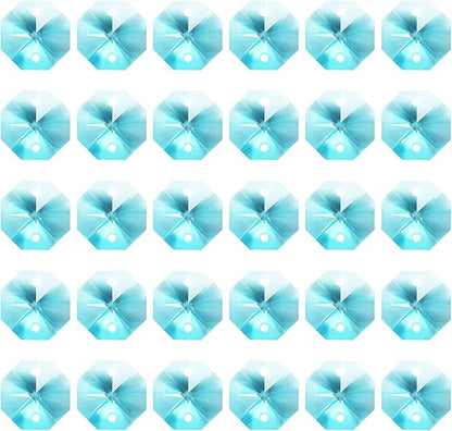 PATIKIL K9 Crystal Octagon Beads 2 Holes Pendants, 60 Pack 14mm Chandelier Prisms Parts Ornaments Hanging Beads for DIY Arts Crafts Decoration, Clear Blue
